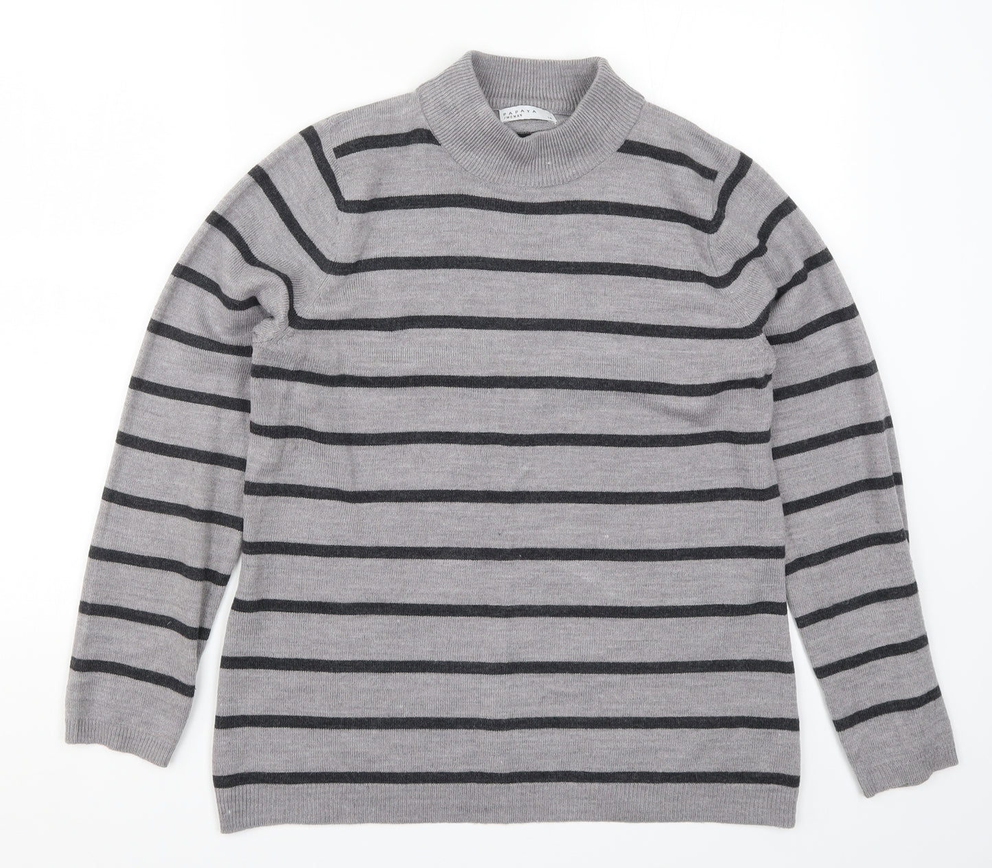 Papaya Womens Grey Striped Knit Pullover Jumper Size 14