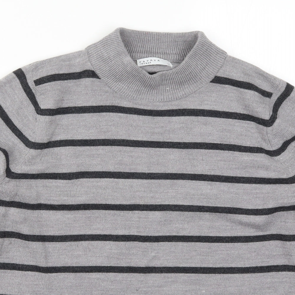 Papaya Womens Grey Striped Knit Pullover Jumper Size 14