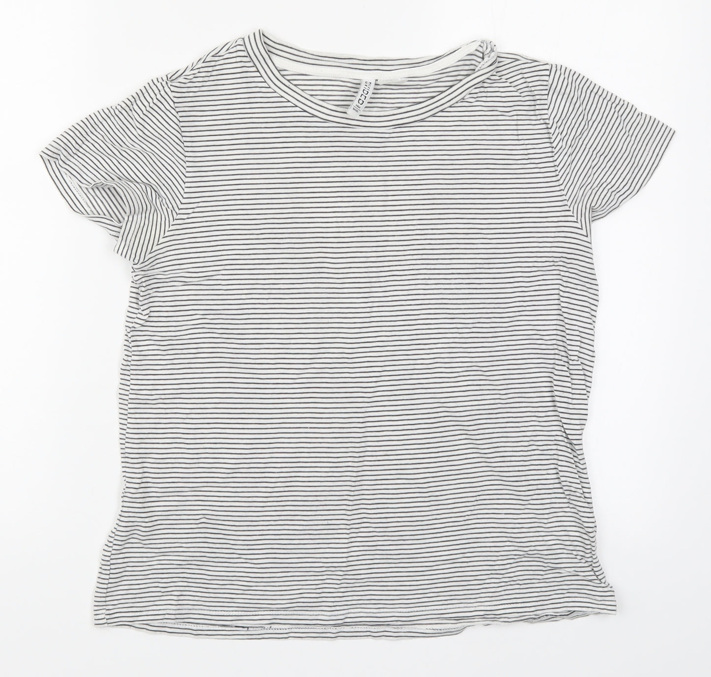 H&M Womens White Striped  Basic T-Shirt Size M  - Black and White