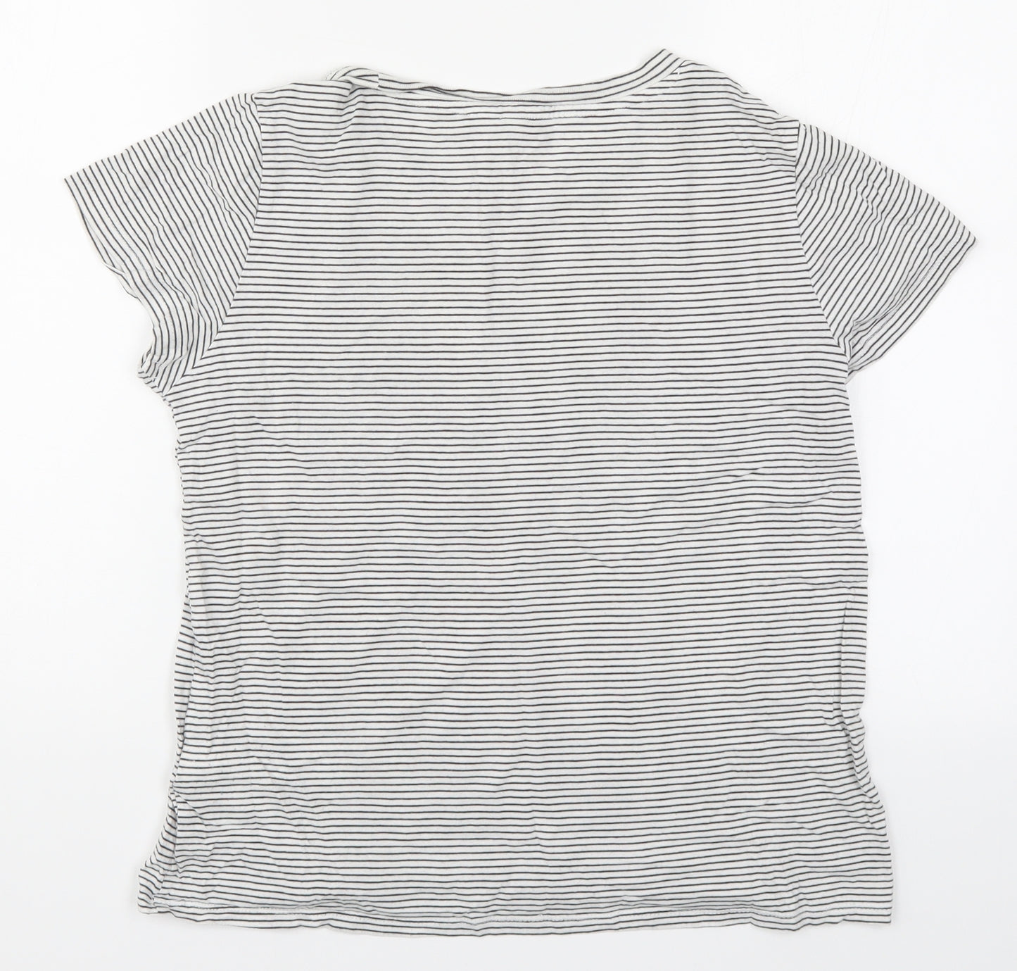 H&M Womens White Striped  Basic T-Shirt Size M  - Black and White