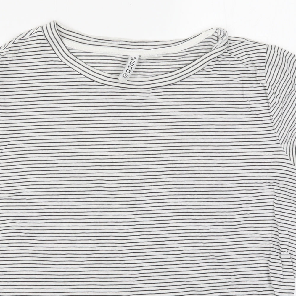 H&M Womens White Striped  Basic T-Shirt Size M  - Black and White