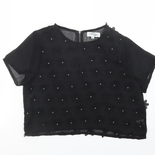 Madam Rage Womens Black  Mesh Cropped Blouse Size 12