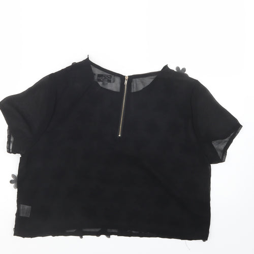 Madam Rage Womens Black  Mesh Cropped Blouse Size 12