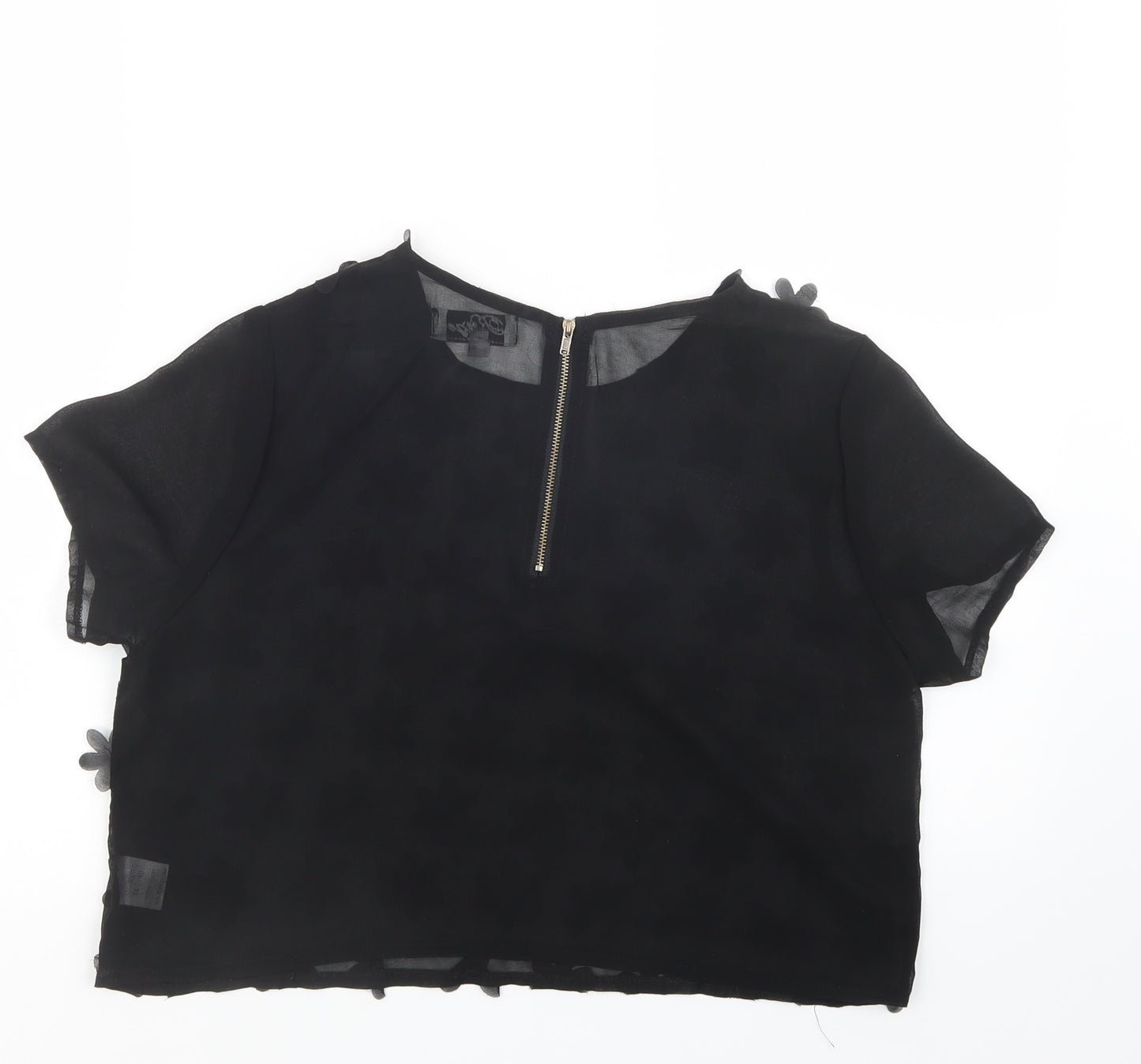 Madam Rage Womens Black  Mesh Cropped Blouse Size 12