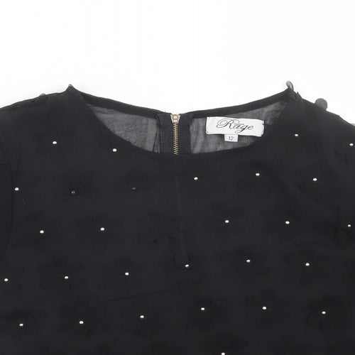 Madam Rage Womens Black  Mesh Cropped Blouse Size 12