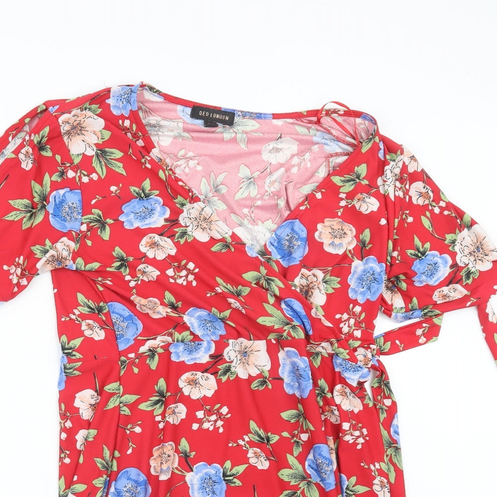 QED London Womens Red Floral  Mini  Size 14