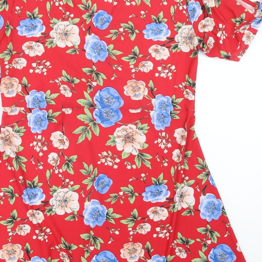 QED London Womens Red Floral  Mini  Size 14
