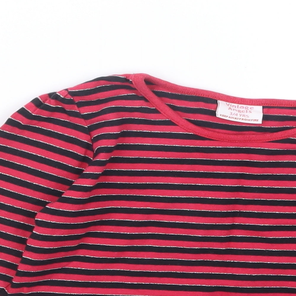 Vintage Angels Girls Pink Striped  Basic T-Shirt Size 3-4 Years