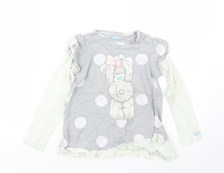 Marks and Spencer Girls Grey   Basic T-Shirt Size 6-7 Years  - Tatty Teddy