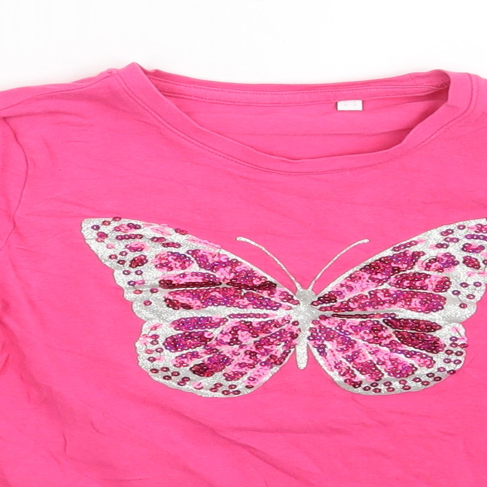 Debenhams Girls Pink   Basic T-Shirt Size 6-7 Years  - Buttefly