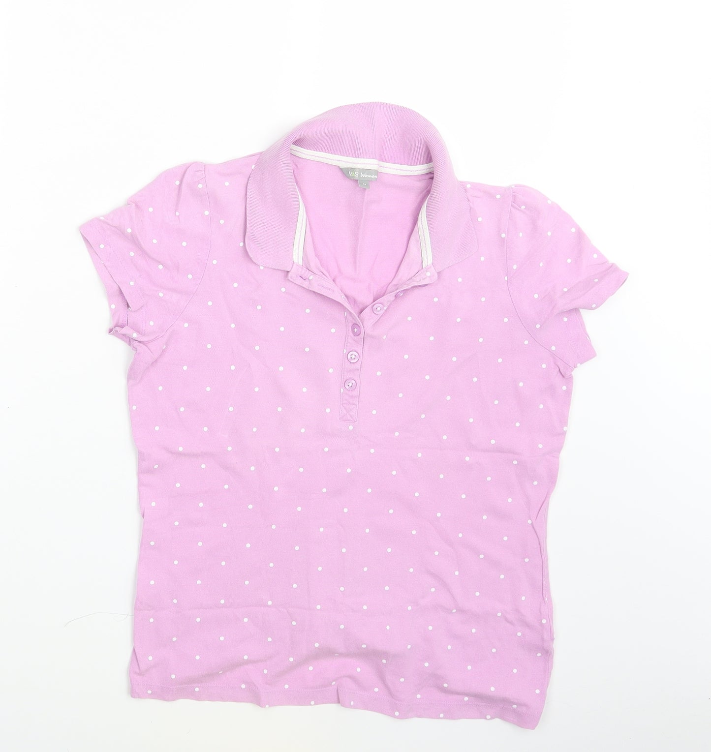 M&S Womens Pink Polka Dot  Basic Polo Size 14