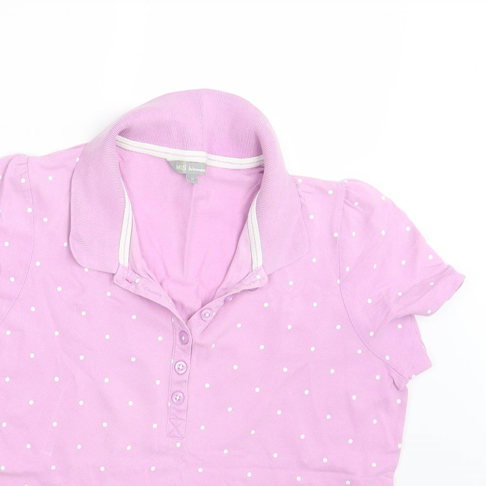 M&S Womens Pink Polka Dot  Basic Polo Size 14