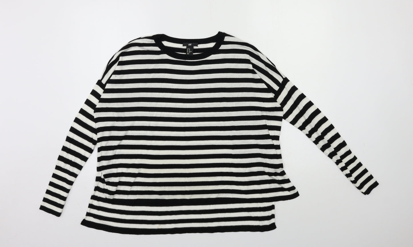 H&M Womens Black Striped Knit Pullover Jumper Size XS