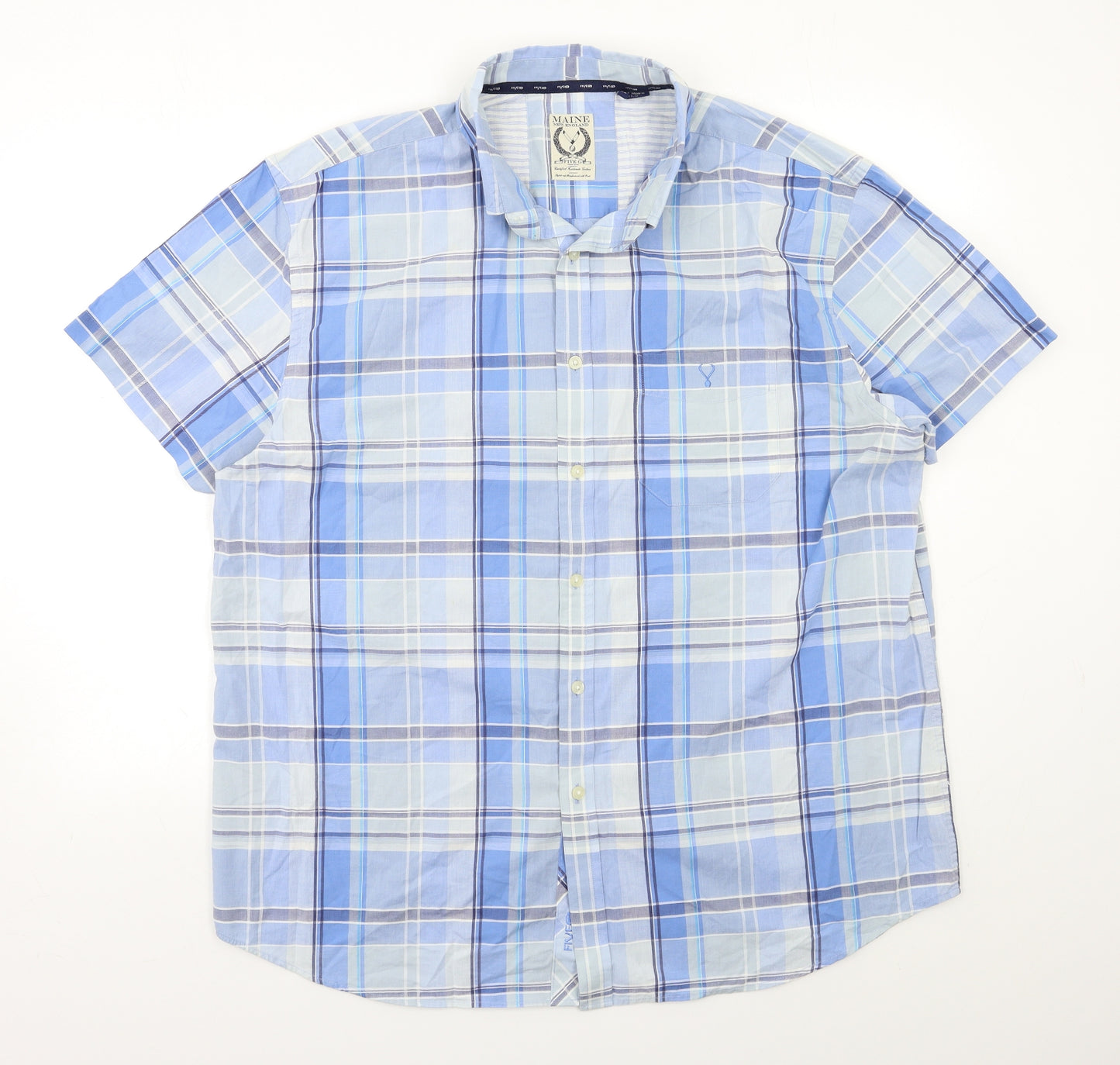 Maine Mens Blue Check   Dress Shirt Size XL