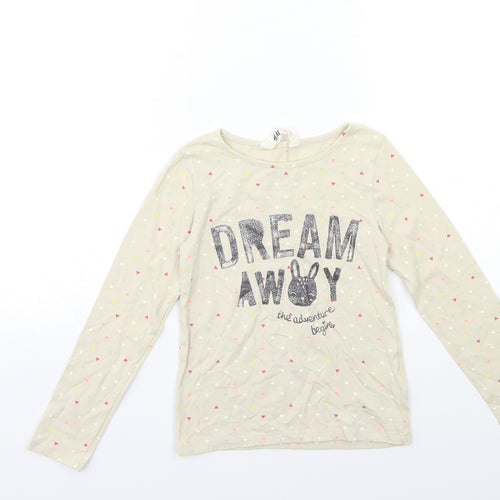 H&M Girls Beige Polka Dot  Basic T-Shirt Size 5-6 Years