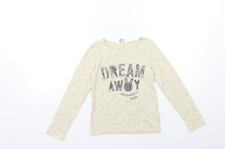 H&M Girls Beige Polka Dot  Basic T-Shirt Size 5-6 Years