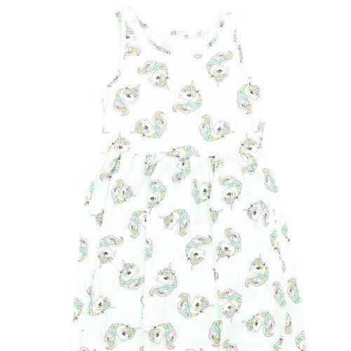H&M Girls Black   Skater Dress  Size 7-8 Years  - Unicorn print