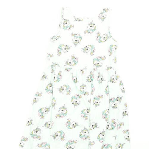 H&M Girls Black   Skater Dress  Size 7-8 Years  - Unicorn print