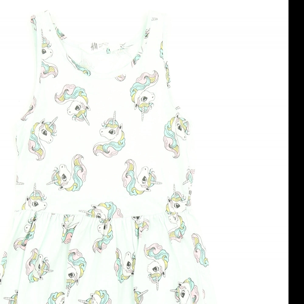 H&M Girls Black   Skater Dress  Size 7-8 Years  - Unicorn print