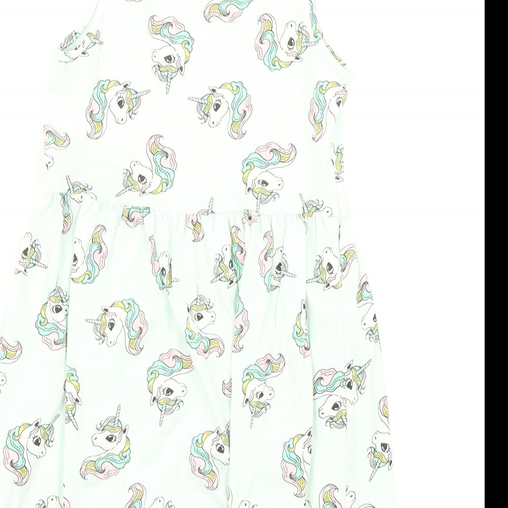 H&M Girls Black   Skater Dress  Size 7-8 Years  - Unicorn print