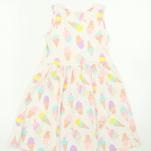 H&M Girls White   Skater Dress  Size 9-10 Years  - Ice Cream Print