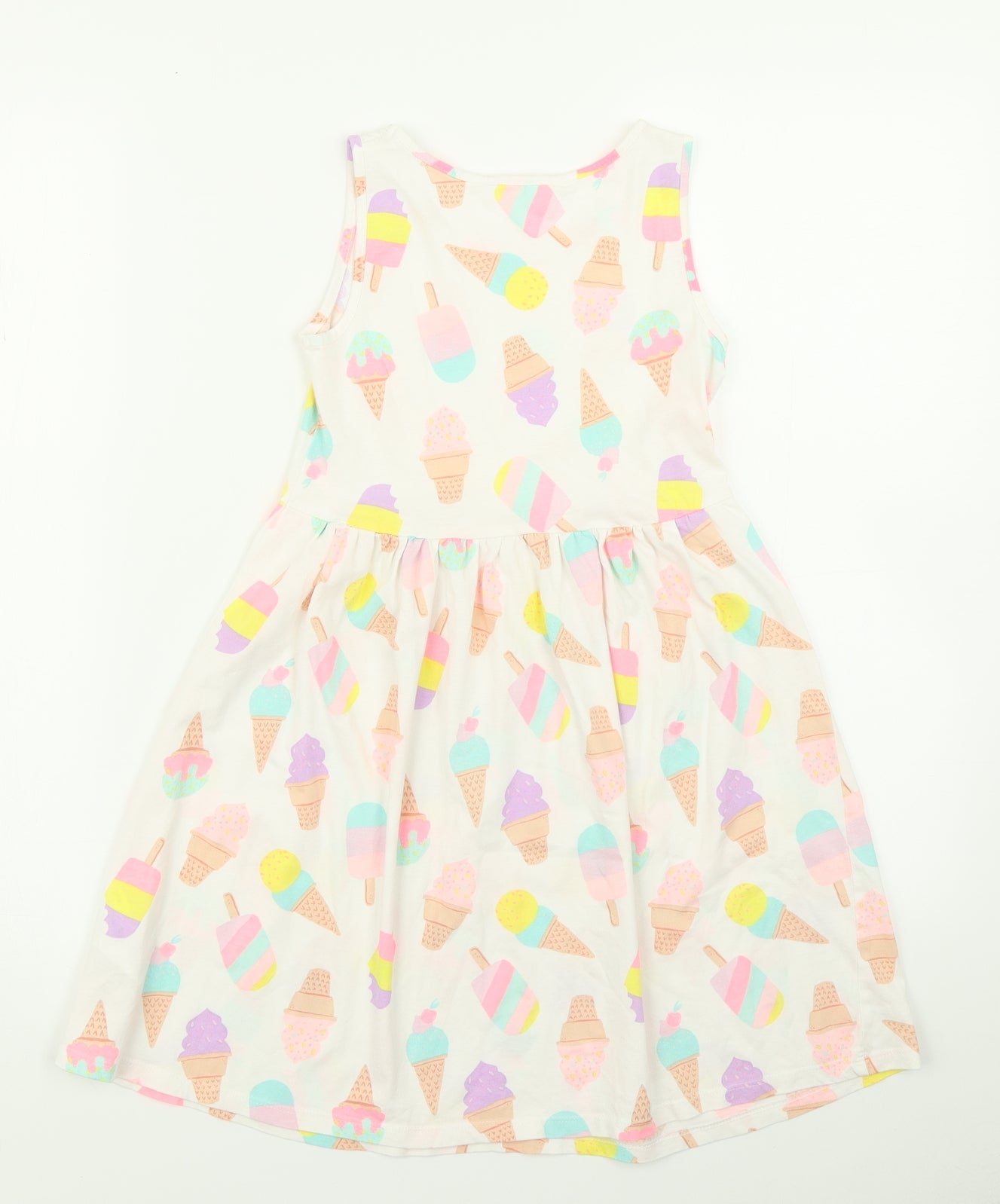 H&M Girls White   Skater Dress  Size 9-10 Years  - Ice Cream Print