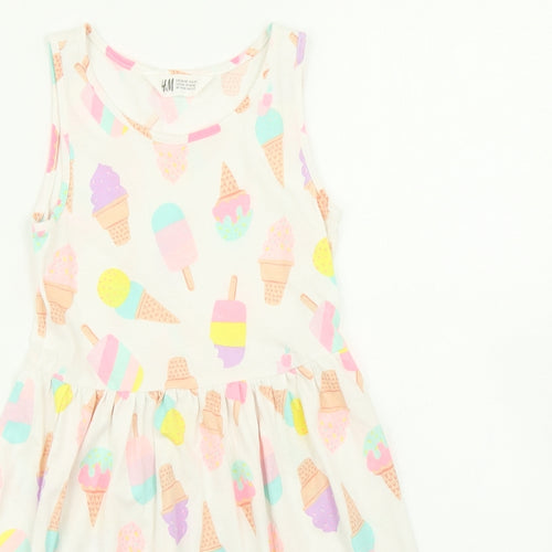 H&M Girls White   Skater Dress  Size 9-10 Years  - Ice Cream Print