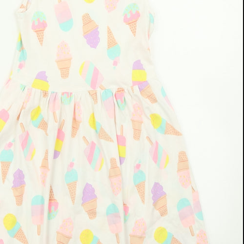 H&M Girls White   Skater Dress  Size 9-10 Years  - Ice Cream Print