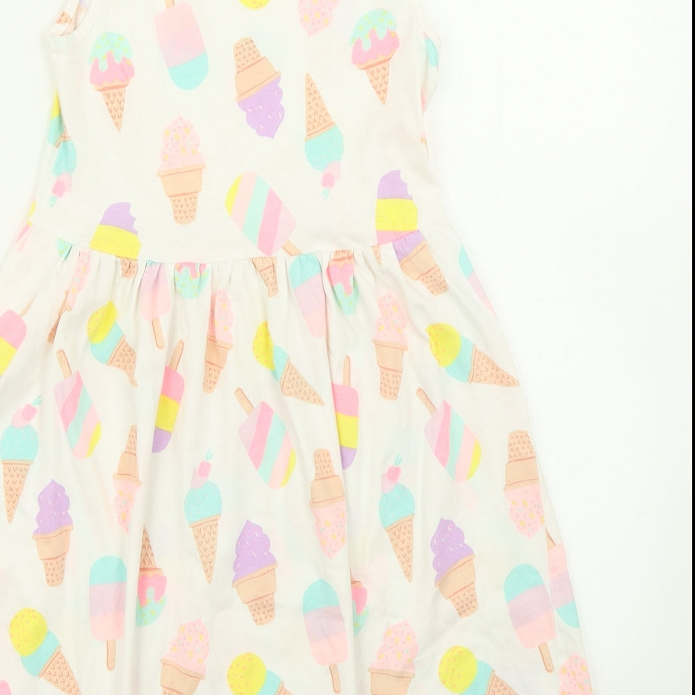 H&M Girls White   Skater Dress  Size 9-10 Years  - Ice Cream Print