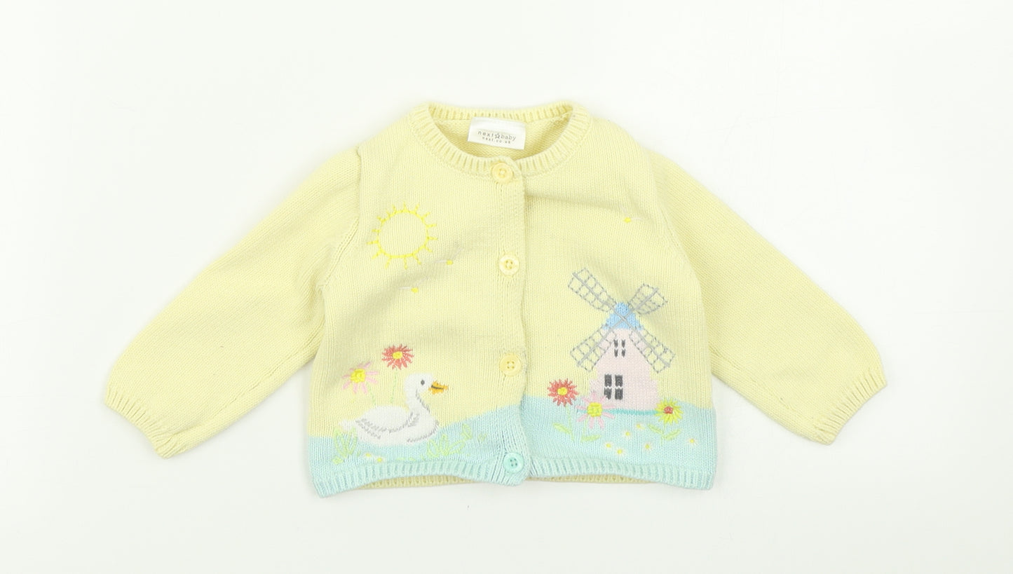 NEXT Girls Yellow  Knit Cardigan Jumper Size 6-9 Months