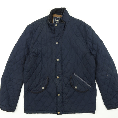 Easy Womens Blue Argyle/Diamond  Pea Coat Coat Size M