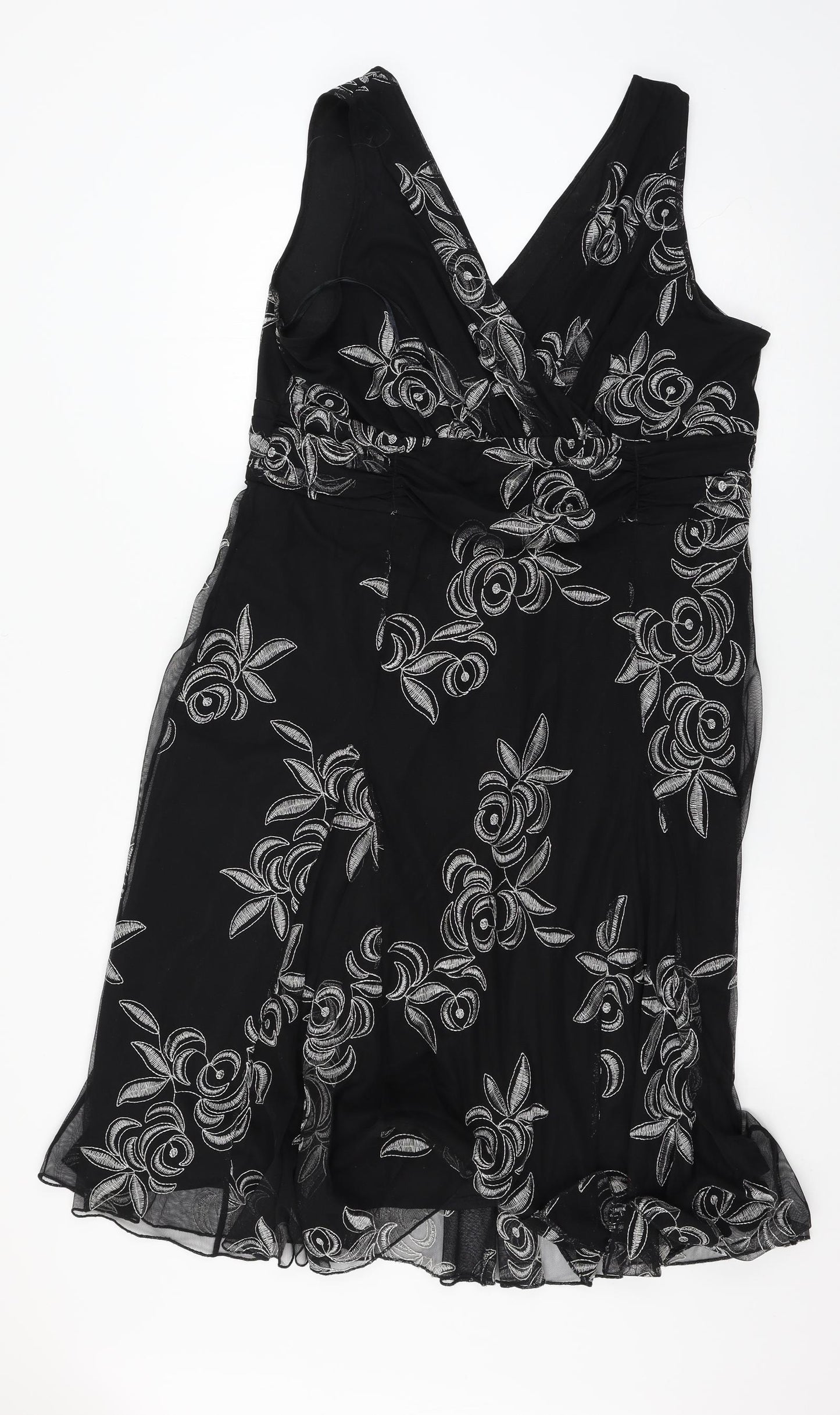 Wallis Womens Black Floral Mesh Slip Dress  Size 20