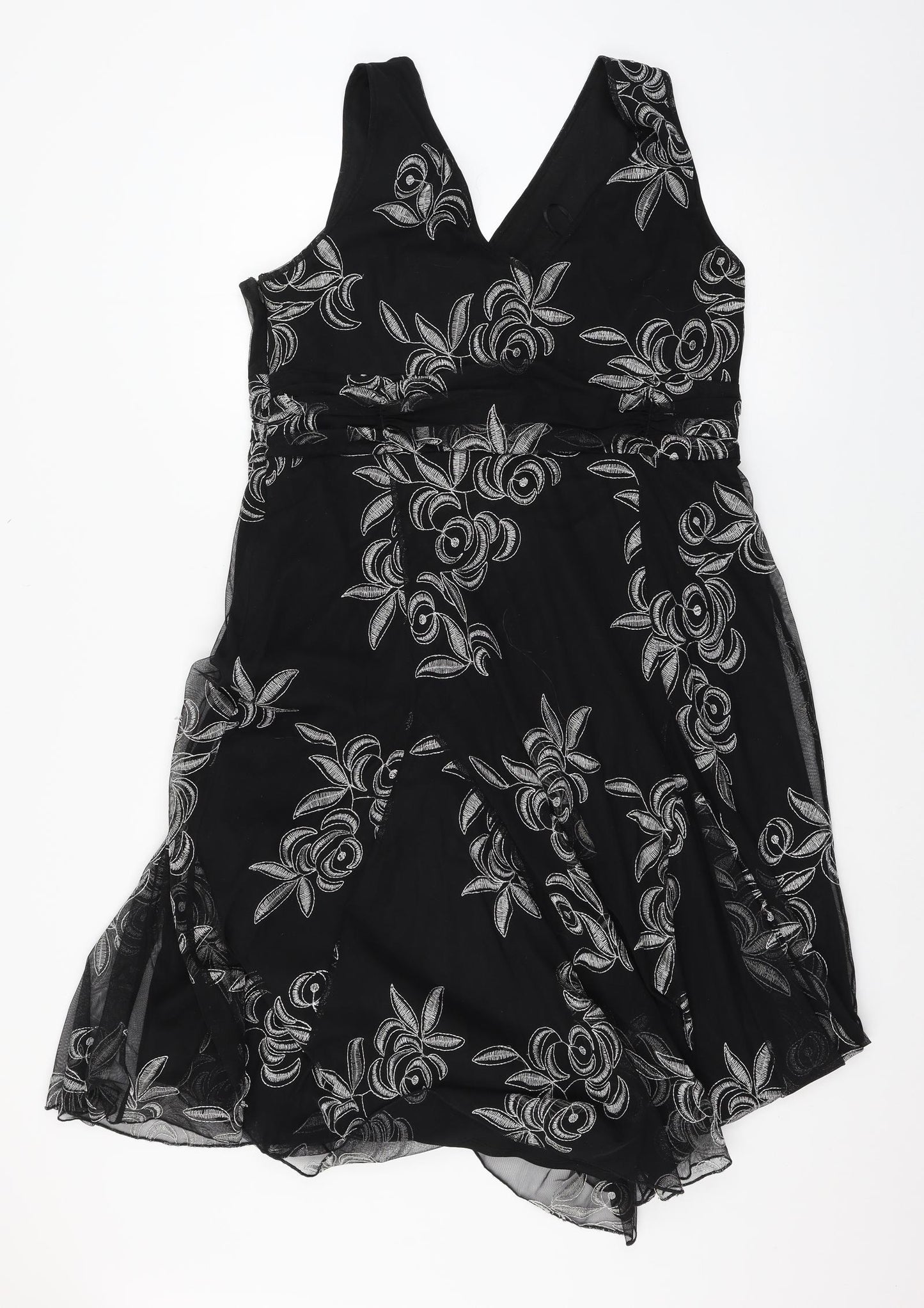 Wallis Womens Black Floral Mesh Slip Dress  Size 20