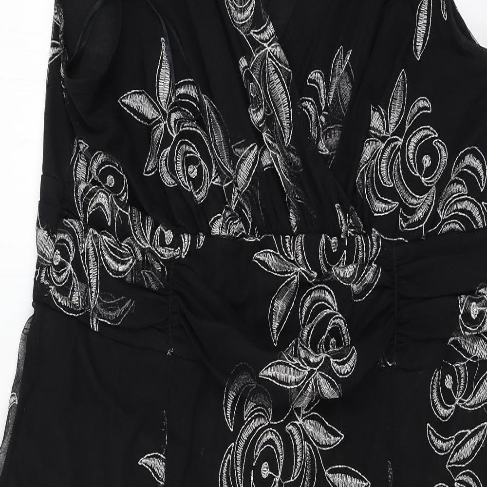 Wallis Womens Black Floral Mesh Slip Dress  Size 20