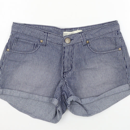 Select Womens Blue Striped Denim Hot Pants Shorts Size 8