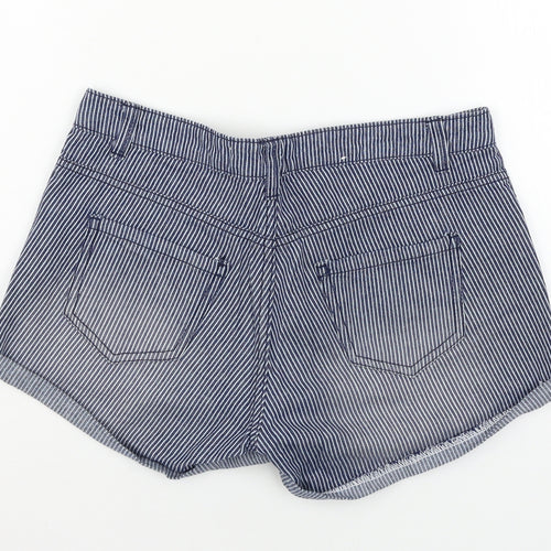 Select Womens Blue Striped Denim Hot Pants Shorts Size 8