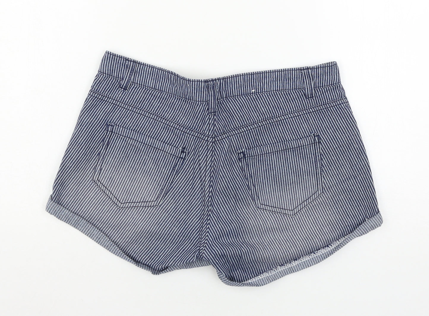 Select Womens Blue Striped Denim Hot Pants Shorts Size 8