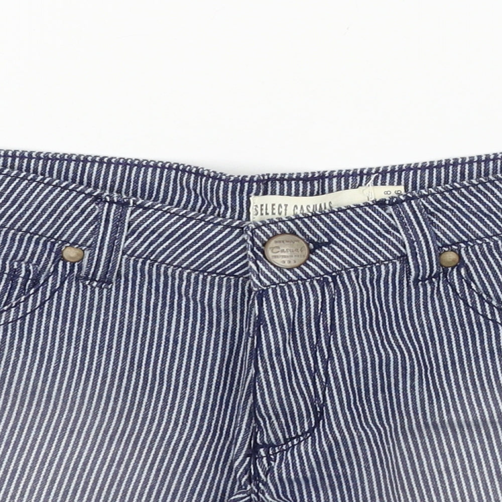Select Womens Blue Striped Denim Hot Pants Shorts Size 8