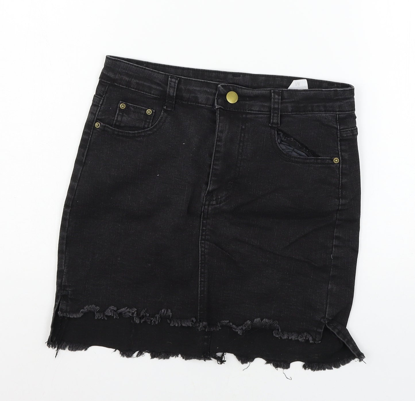 Preworn Womens Black  Denim Mini Skirt Size M  - Distressed