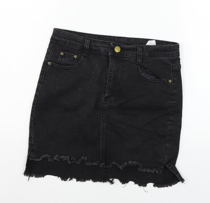 Preworn Womens Black Denim Mini Skirt Size M - Distressed