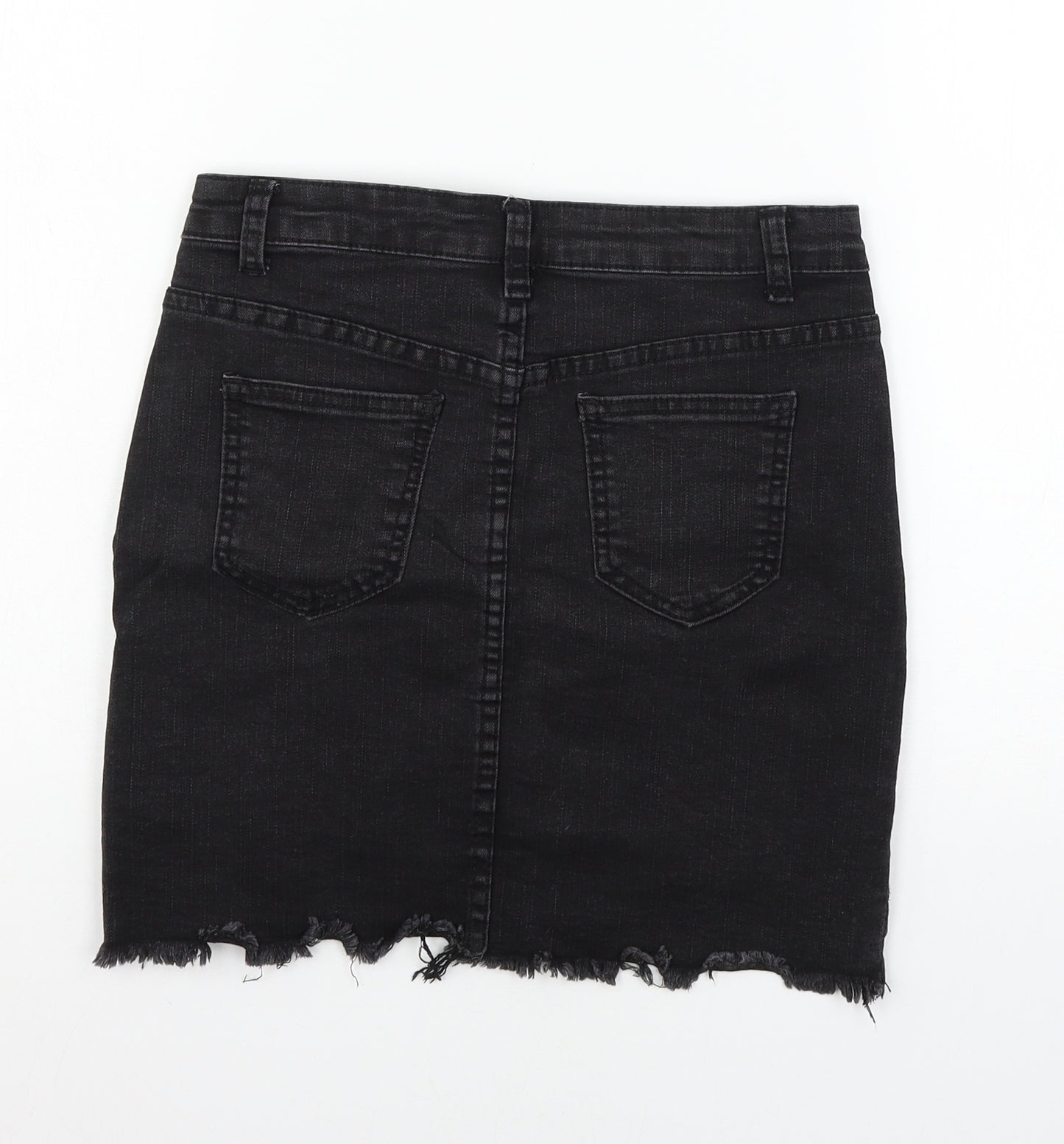 Preworn Womens Black  Denim Mini Skirt Size M  - Distressed