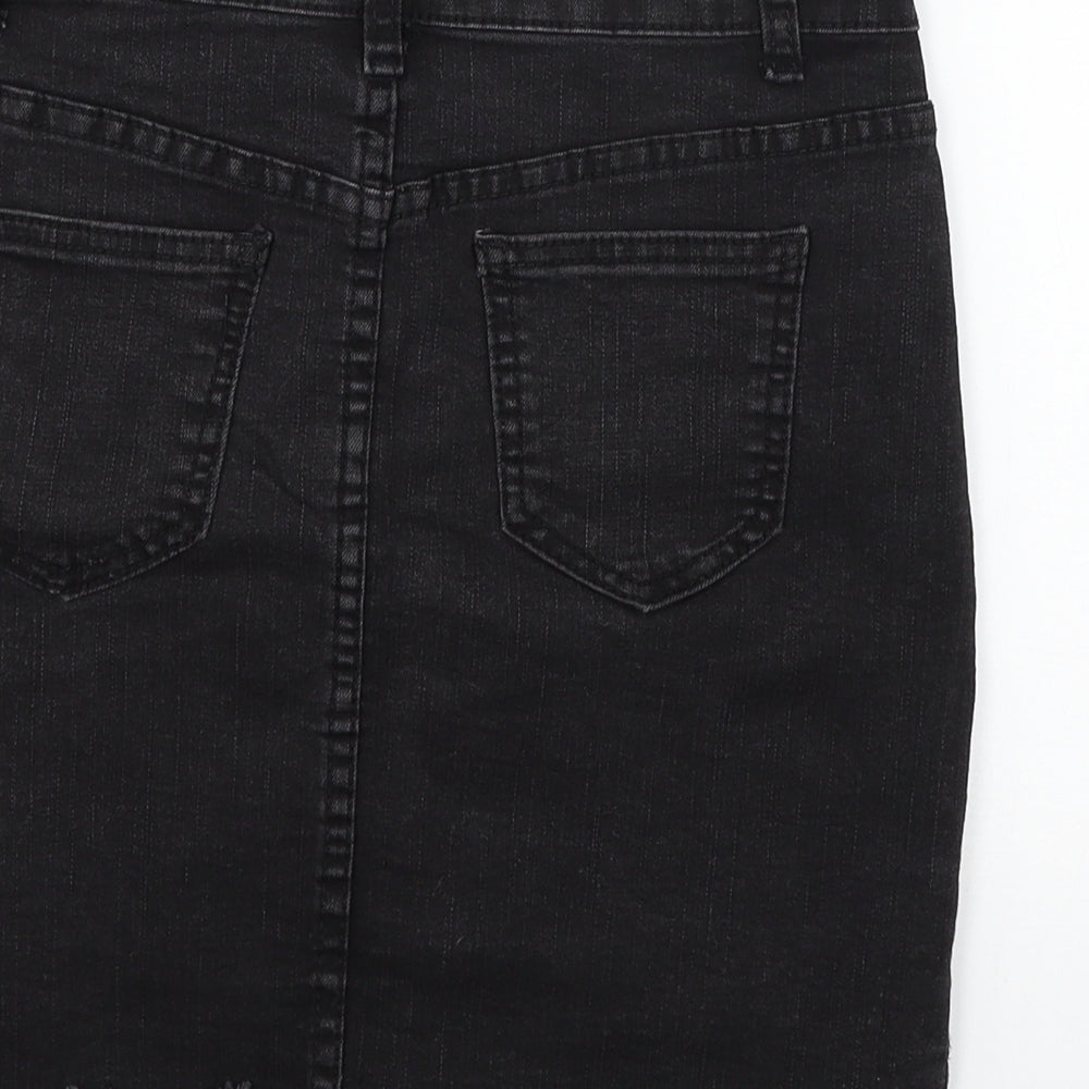 Preworn Womens Black  Denim Mini Skirt Size M  - Distressed