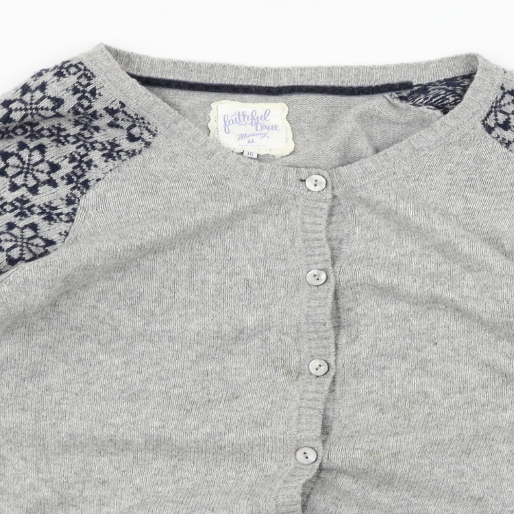 MANTARAY PRODUCTS Womens Grey Geometric Knit Cardigan Jumper Size 16