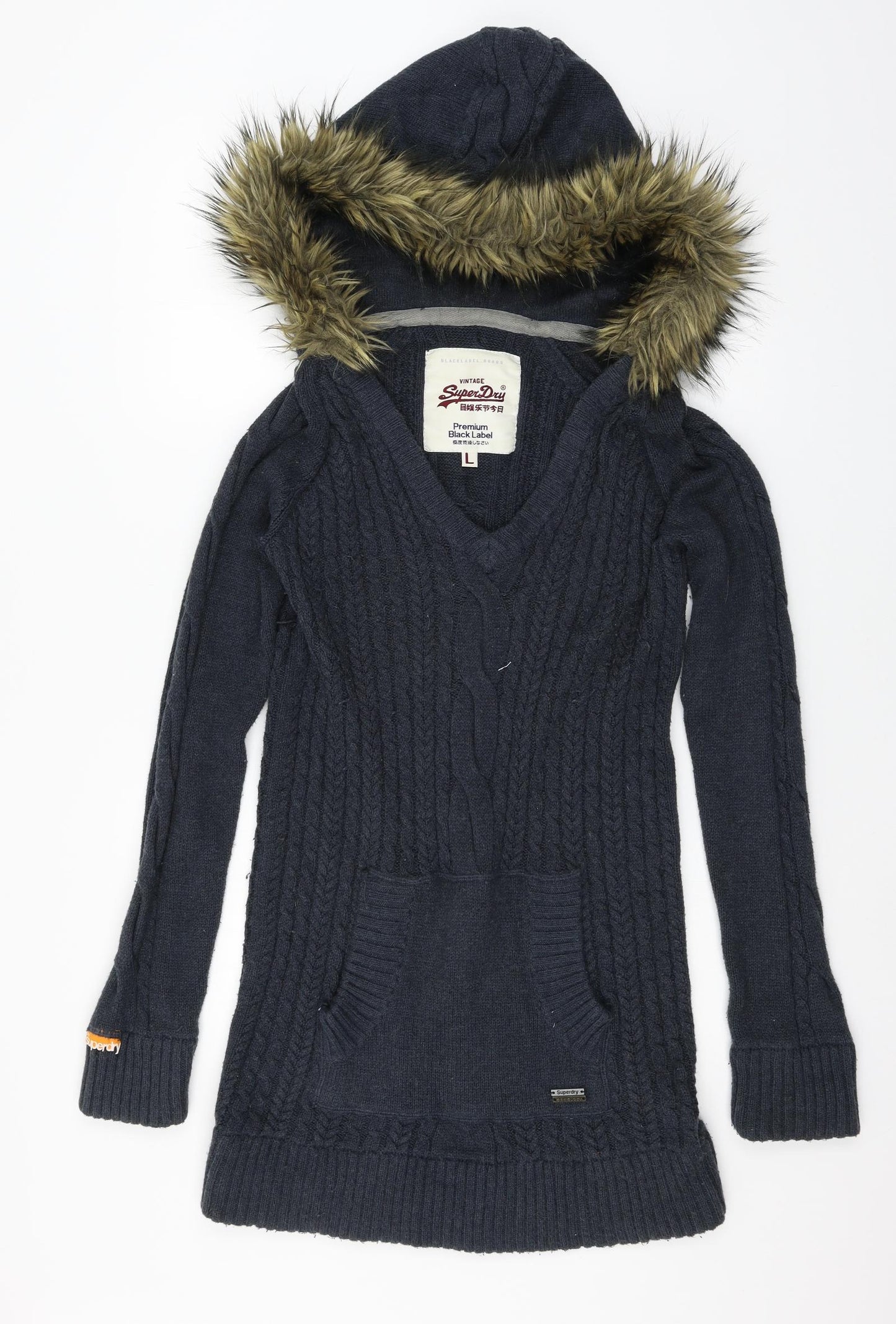 Superdry Womens Blue  Knit Pullover Hoodie Size M  - Cable Knit