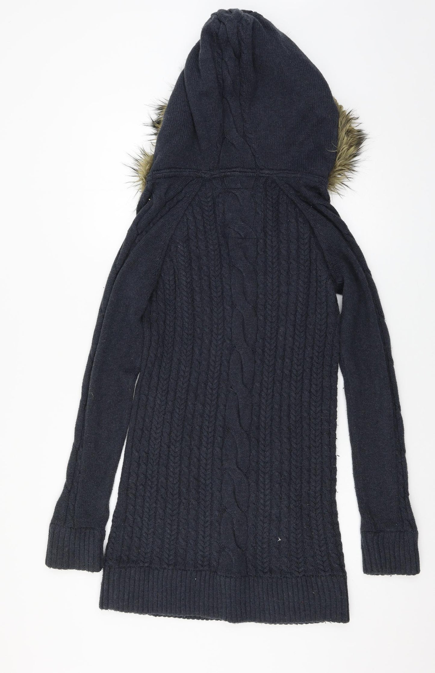 Superdry Womens Blue  Knit Pullover Hoodie Size M  - Cable Knit