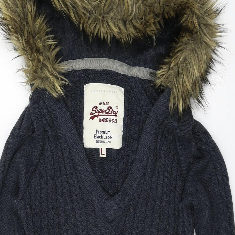 Superdry Womens Blue  Knit Pullover Hoodie Size M  - Cable Knit