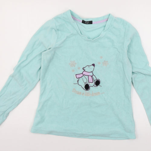 F&F Womens Blue Solid Fleece Top Pyjama Top Size 8  - Polar Bear