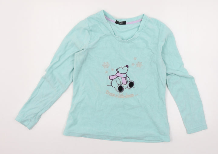 F&F Womens Blue Solid Fleece Top Pyjama Top Size 8  - Polar Bear