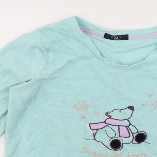 F&F Womens Blue Solid Fleece Top Pyjama Top Size 8  - Polar Bear
