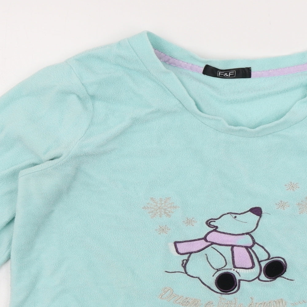 F&F Womens Blue Solid Fleece Top Pyjama Top Size 8  - Polar Bear